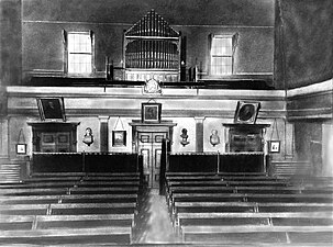 Rear of interior of South Place Chapel.