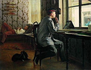 "Students studying for an exam at the Academy of the Arts" (1864) (State Russian Museum)