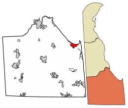 Location of Lewes in Sussex County, Delaware.