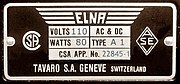 An Elna serial number plate
