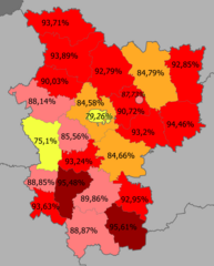 Belarusians in the region   >95%   90–95%   85—90%   80–85%   <80%