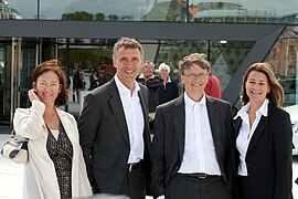 Norwegian Prime Minister Jens Stoltenberg (second left) and his wife Ingrid Schulerud (left), meet with Bill (second right) and Melinda Gates (right) at the visit to the Oslo Opera House, on 3 June 2009.
