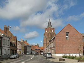 Caëstre, church in the street