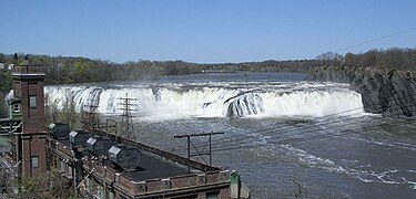 Cohoes Falls in spring with high volume of water