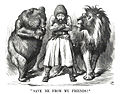 Image 19Political cartoon depicting the Afghan Emir Sher Ali with the rival "friends" the Russian Bear and British Lion (1878) (from History of Asia)