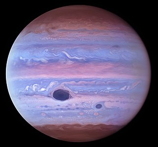 Ultraviolet view of Jupiter by Hubble, January 11, 2017.[248] False coloured image.