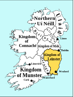A map of Leinster in the 10th century, with boundaries accounting for the loss of Osraige.