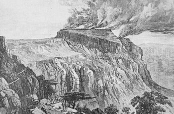 Brennende Festung Magdala nach dem Sieg der britischen Expeditionsarmee über Theodor II.