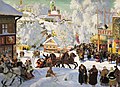 Image 6 Maslenitsa Artist: Boris Kustodiev Maslenitsa, a 1919 painting depicting the carnival of the same name, which takes place the last week before Great Lent. The painting encompasses a broad range of things associated with Russia, such as snowy winter weather, a troika, an Orthodox church with onion domes. Painted in the aftermath of the October Revolution, the canvas was intended as a farewell to the unspoilt "Holy Russia" of yore. More selected pictures