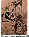 Rollstuhl mit Seilzugantrieb aus Johannes de Fontanas Bellicorum instrumentorum liber cum figuris, Venedig um 1420–1430