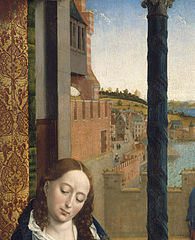 Detail of the view beyond the head of the Virgin