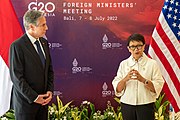 Secretary Blinken with Indonesian Foreign Minister Retno Marsudi in Bali, Indonesia, July 2022