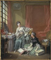 A lady receives a sales call from a modiste selling ribbons, François Boucher, 1746