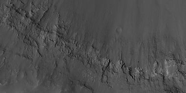 Close view of layers in crater wall, as seen by HiRISE under HiWish program