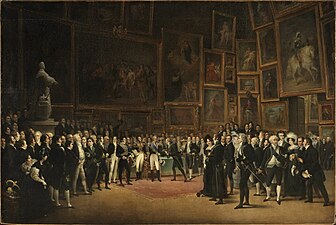 Charles X presents awards to artists at the 1824 Salon in the Louvre, by François Joseph Heim