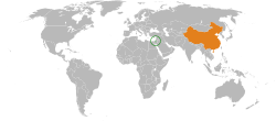 Map indicating locations of China and Israel