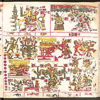 Huitztlampa, South hemisphere with its respective trees, temples, patron deities and divinatory signs.