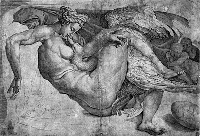 Cornelis Bos' engraving of Leda and the Swan by Michelangelo