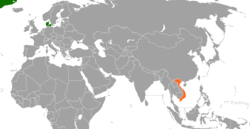 Map indicating locations of Denmark and Vietnam