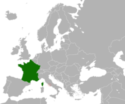 Map indicating locations of France and Holy See