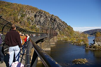 The CSX railroad bridge crosses the Potomac River on the edge of the park