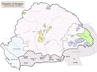 Map depicting the borders of the Kingdom of Hungary and its provinces
