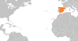 Map indicating locations of Jamaica and Spain