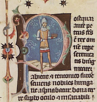 Chronicon Pictum, Hungarian, Hungary, King Peter Orseolo, sword, armor, crown, medieval, chronicle, book, illumination, illustration, history