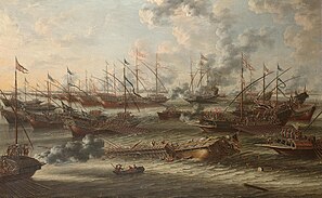 Chaotic scene of naval warfare