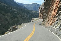 The Million Dollar Highway along the Uncompahgre Gorge, just south of Ouray, Colorado