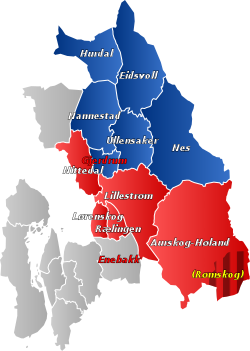 Map of Romerike including municipalities