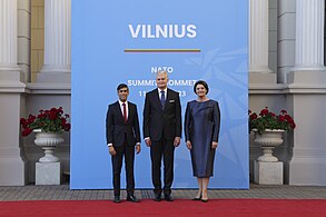 President of Lithuania Gitanas Nausėda greets British Prime Minister Rishi Sunak during the 2023 Vilnius Summit