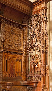 Detail of carving and marquetry of the choir stalls