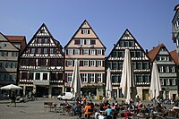Front-gabled buildings in Tübingen in Baden-Württemberg in Germany