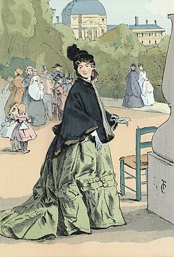 By 1870, the crinoline had gone out of style, and women wore skirts that more closely fit the body.