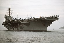 USS Constellation CV-64 passing by Point Loma in 1989. Onboard is Carrier Air Wing 14.