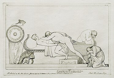 Achilles mourning Patrocles; after John Flaxman; 1795; engraving after a drawing; unknown size; unknown location