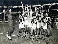 India national football team dancing after winning the gold medal at 1962 Asian Games football tournament
