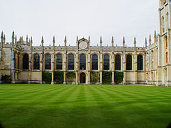 All Souls College. Though 'gothick' externally, this range designed by Nicholas Hawksmoor is completely classical inside.