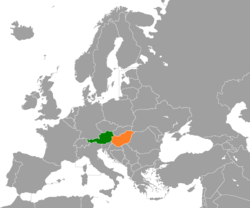 Map indicating locations of Austria and Hungary