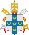 Coat of arms used by Pius II (Enea Silvio Bartolomeo Piccolomini, 1458–1464) and by Pius III (1503, born Francesco Todeschini Piccolomini). Francesco Todeschini was received as a boy into the household of Aeneas Silvius, who permitted him to assume the name and arms of the Piccolomini family (his brother Antonio being made Duke of Amalfi during the pontificate of Pius II).