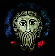 Romanesque stained glass window "Head of Christ" from Wissembourg (11th or 12th century)