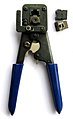 Heavy duty crimping pliers for modular connector that have interchangeable RJ heads