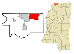 Location of Olive Branch in the State of Mississippi