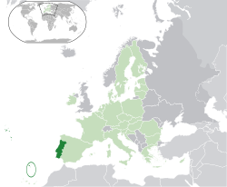Location of Madeira within Portuguese territory (dark green) and the European Union (light green).