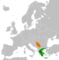 Map indicating locations of Greece and Serbia