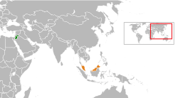 Map indicating locations of Jordan and Malaysia