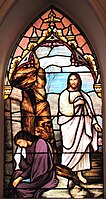 Mary of Magdala at the empty tomb, window at St. Matthew's Lutheran Church. Attributed to the Quaker City Glass Company of Philadelphia, 1912
