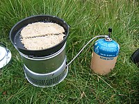 Oatcakes being cooked outdoors