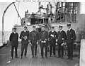 Hustvedt (third from left) as a lieutenant commander with other officers aboard the decommissioned battleship USS Alabama (BB-8) in September 1921 just before Alabama was expended in aerial bombing trials
